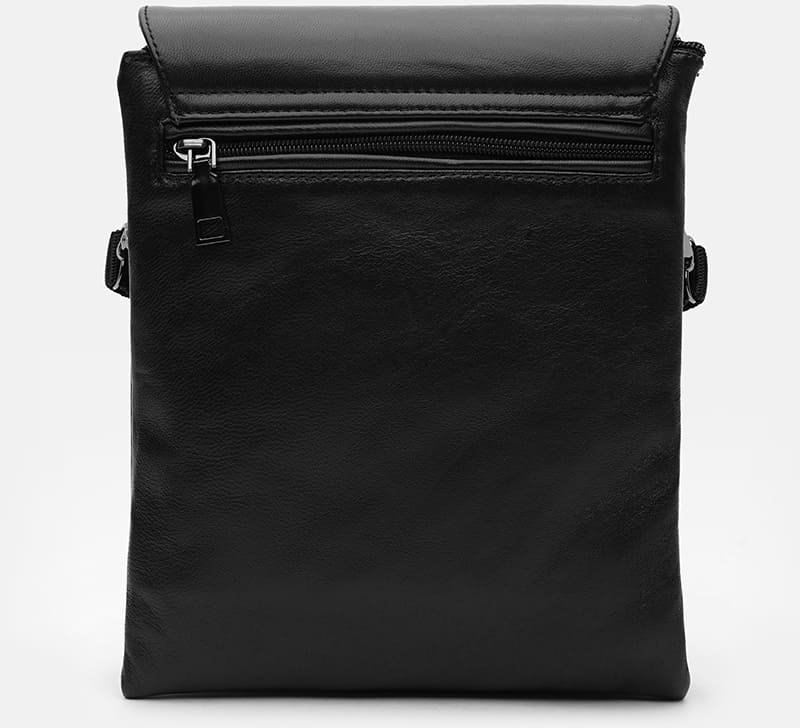 Зручна чоловіча сумка з натуральної чорної шкіри із клапаном Ricco Grande (21381)