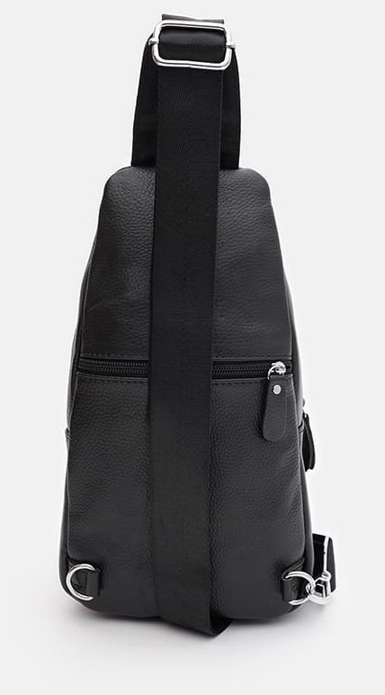 Удобная мужская слинг-сумка на каждый день из натуральной фактурной кожи черного цвета Keizer 96050 modnotak фото №3