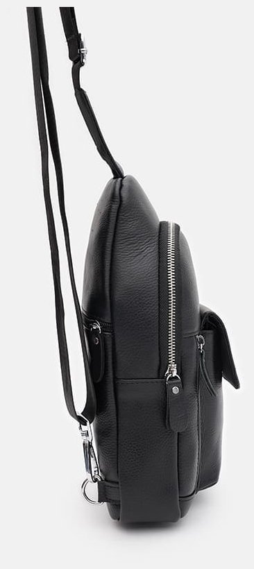 Удобная мужская слинг-сумка на каждый день из натуральной фактурной кожи черного цвета Keizer 96050 modnotak фото №4