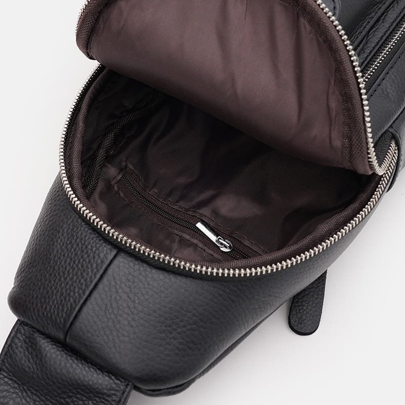 Удобная мужская слинг-сумка на каждый день из натуральной фактурной кожи черного цвета Keizer 96050 modnotak фото №5