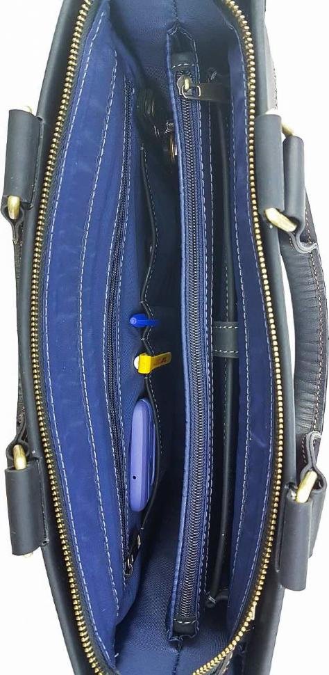 Стильная мужская сумка портфель из кожи Крейзи черная с желтым VATTO (11692)