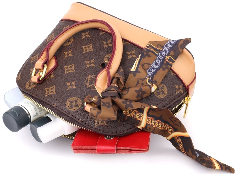 Повседневная городская женская сумка из качественного кожзама через плечо Vintage коричневого цвета 96950 modnotak фото №6