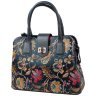 Женская каркасная сумка из натуральной кожи и ручкой для носки с принтом цветов Desisan 107050 синего цвета modnotak фото - 1