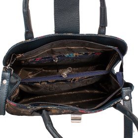 Женская каркасная сумка из натуральной кожи и ручкой для носки с принтом цветов Desisan 107050 синего цвета