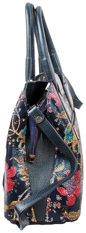 Женская каркасная сумка из натуральной кожи и ручкой для носки с принтом цветов Desisan 107050 синего цвета modnotak фото №3