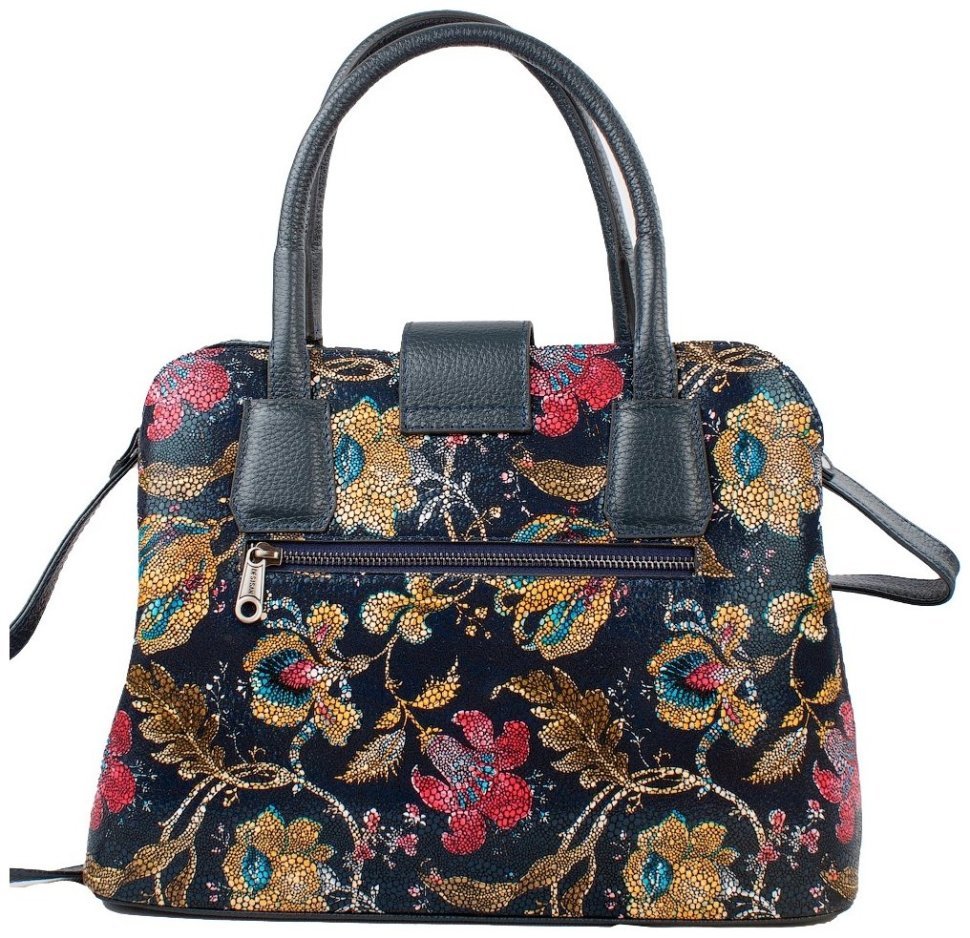 Женская каркасная сумка из натуральной кожи и ручкой для носки с принтом цветов Desisan 107050 синего цвета modnotak фото №5