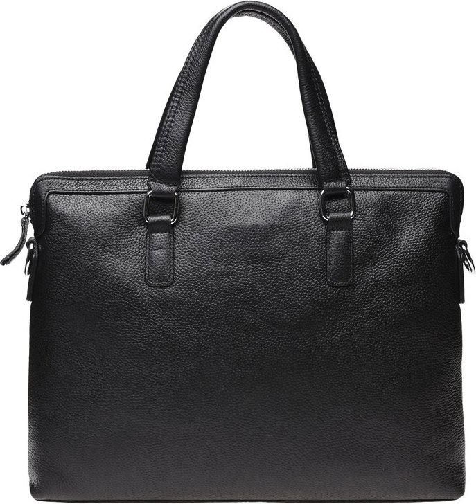 Чоловічі шкіряні сумки під ноутбук класичного дизайну в чорному кольорі Keizer (21406)