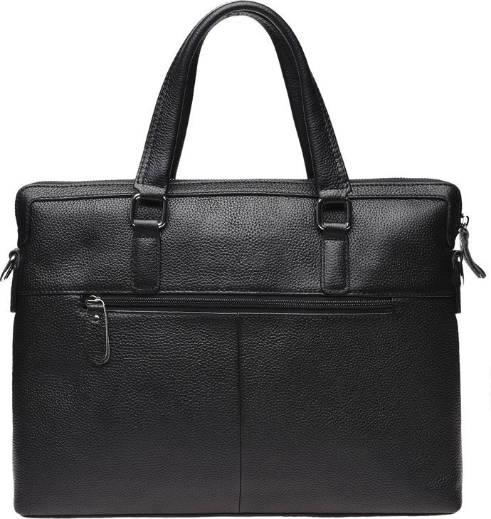 Мужская кожаная сумка под ноутбук классического дизайна в черном цвете Keizer (21406)