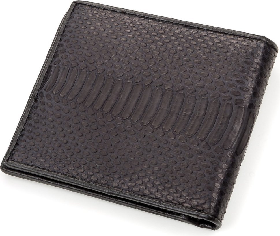 Солідне чоловіче портмоне зі справжньої шкіри пітона чорного кольору SNAKE LEATHER (024-18193)