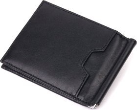 Черный мужской зажим для денег из гладкой кожи на магните KARYA (2421352)