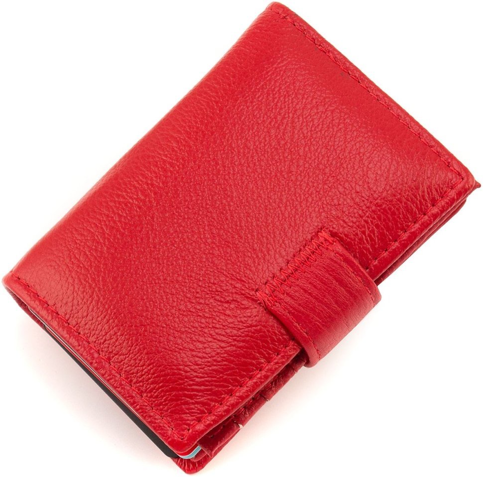 Маленький кожаный женский картхолдер красного цвета ST Leather 1767350