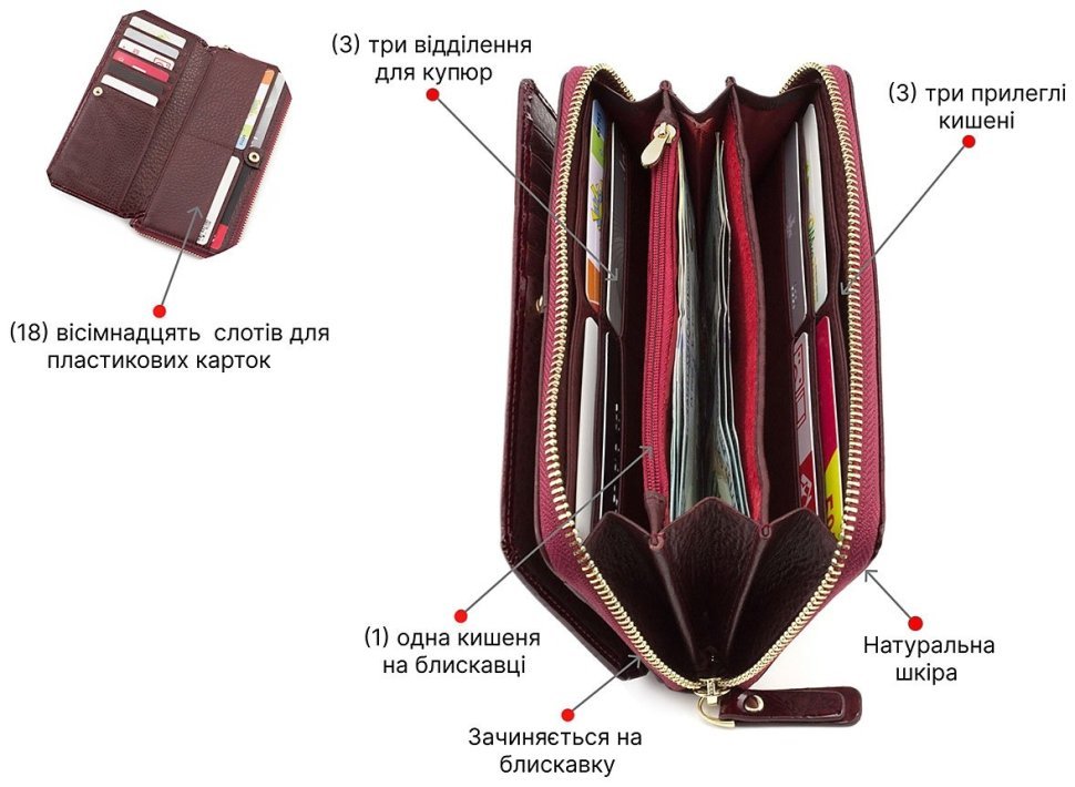 Лаковый кошелек бордового цвета с блоком для карт ST Leather (16328) фото №4 Лаковый кошелек бордового цвета с блоком для карт ST Leather (16328) modnotak фото №4