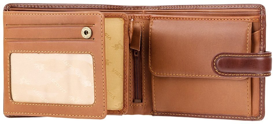Мужское портмоне из натуральной коричневой кожи с блоком под карточки и документы Visconti Atlantis 77350