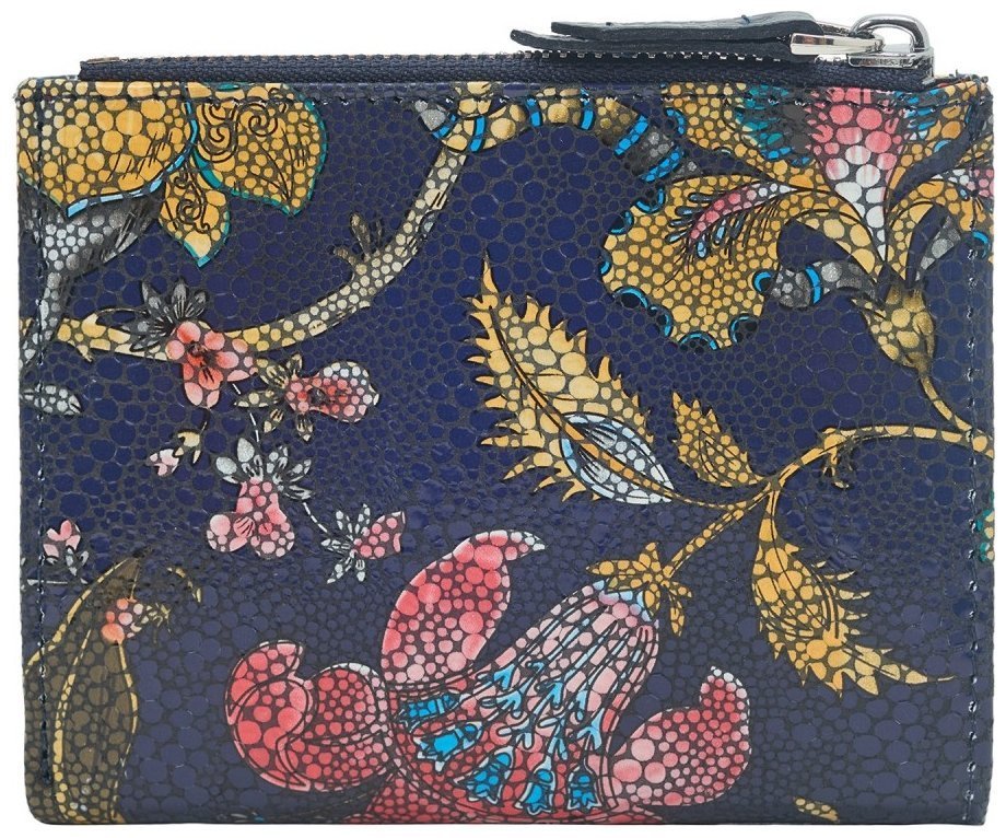 Небольшой женский кошелек из натуральной кожи на кнопке с узором цветов Desisan 107550 синего цвета modnotak фото №2