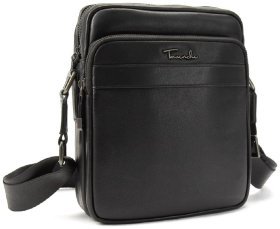 Мужская сумка-планшет через плечо из гладкой кожи черного цвета Tavinchi 77550