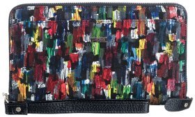 Різнокольоровий шкіряний жіночий гаманець на блискавці з кистьовим ремінцем Desisan 107750