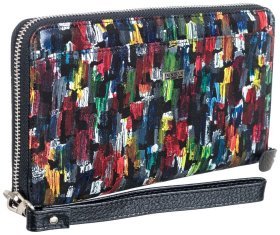 Різнокольоровий шкіряний жіночий гаманець на блискавці з кистьовим ремінцем Desisan 107750