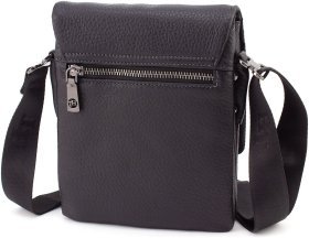 Маленька чоловіча шкіряна сумка через плече у чорному кольорі H.T Leather 67750
