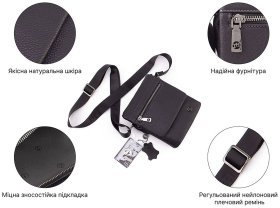 Маленька чоловіча шкіряна сумка через плече у чорному кольорі H.T Leather 67750