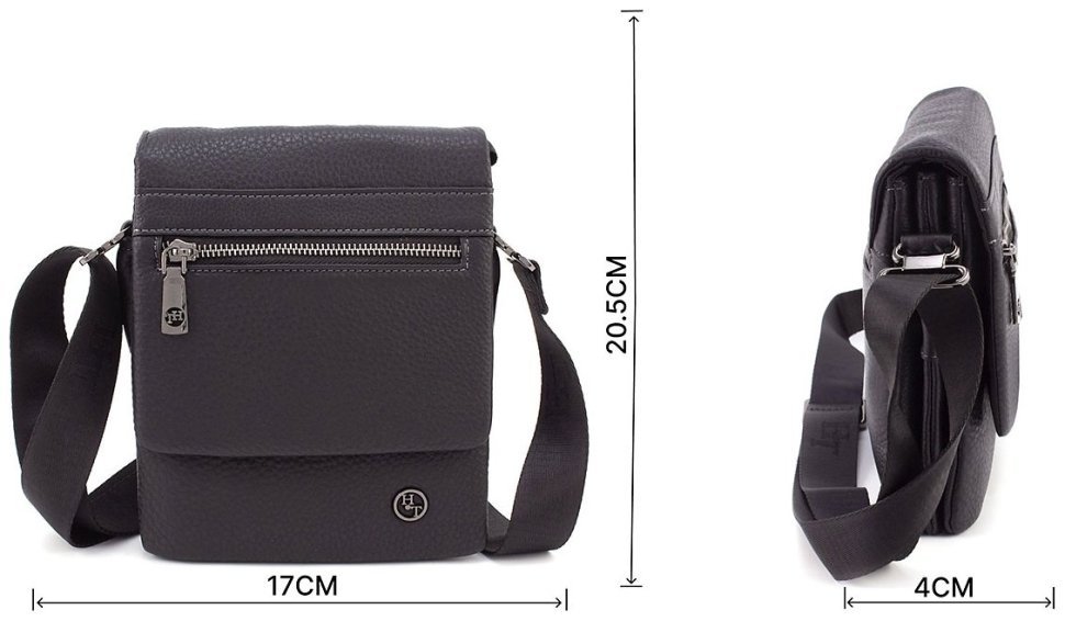 Маленька чоловіча шкіряна сумка через плече у чорному кольорі H.T Leather 67750 modnotak фото №3
