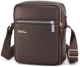 Мужская кожаная сумка-планшет коричневого цвета на две молнии Tom Stone 77750