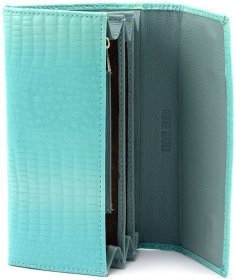 Гаманець шкіряний з лаковим покриттям Leather Collection 97750 блакитного кольору