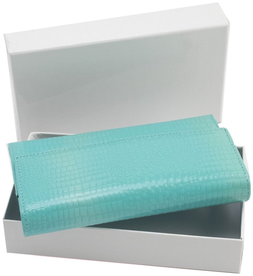 Гаманець шкіряний з лаковим покриттям Leather Collection 97750 блакитного кольору фото №10 Гаманець шкіряний з лаковим покриттям Leather Collection 97750 блакитного кольору modnotak фото №10