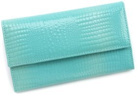 Гаманець шкіряний з лаковим покриттям Leather Collection 97750 блакитного кольору