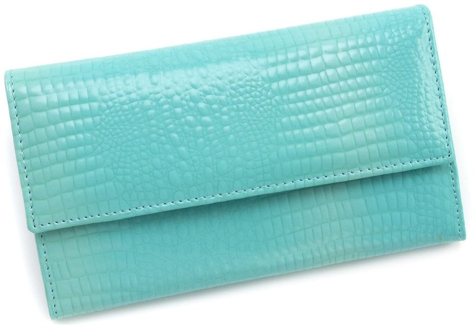 Гаманець шкіряний з лаковим покриттям Leather Collection 97750 блакитного кольору фото №1 Гаманець шкіряний з лаковим покриттям Leather Collection 97750 блакитного кольору modnotak фото №1
