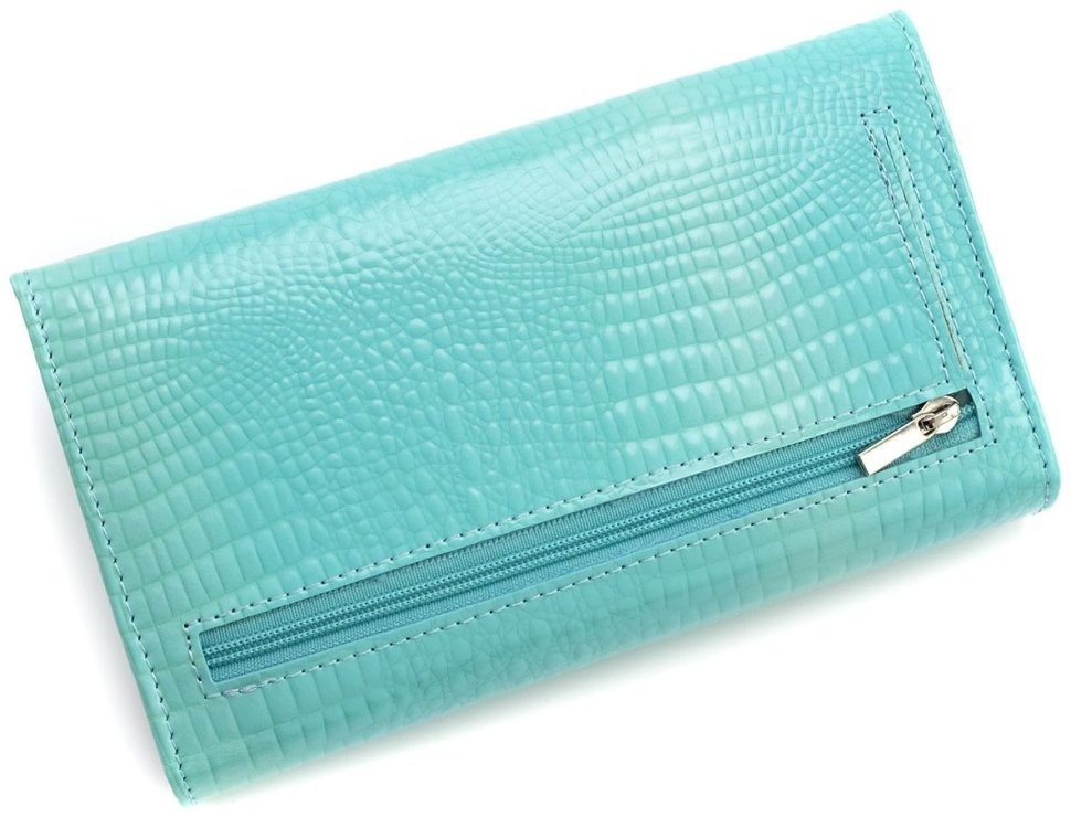 Гаманець шкіряний з лаковим покриттям Leather Collection 97750 блакитного кольору фото №3 Гаманець шкіряний з лаковим покриттям Leather Collection 97750 блакитного кольору modnotak фото №3