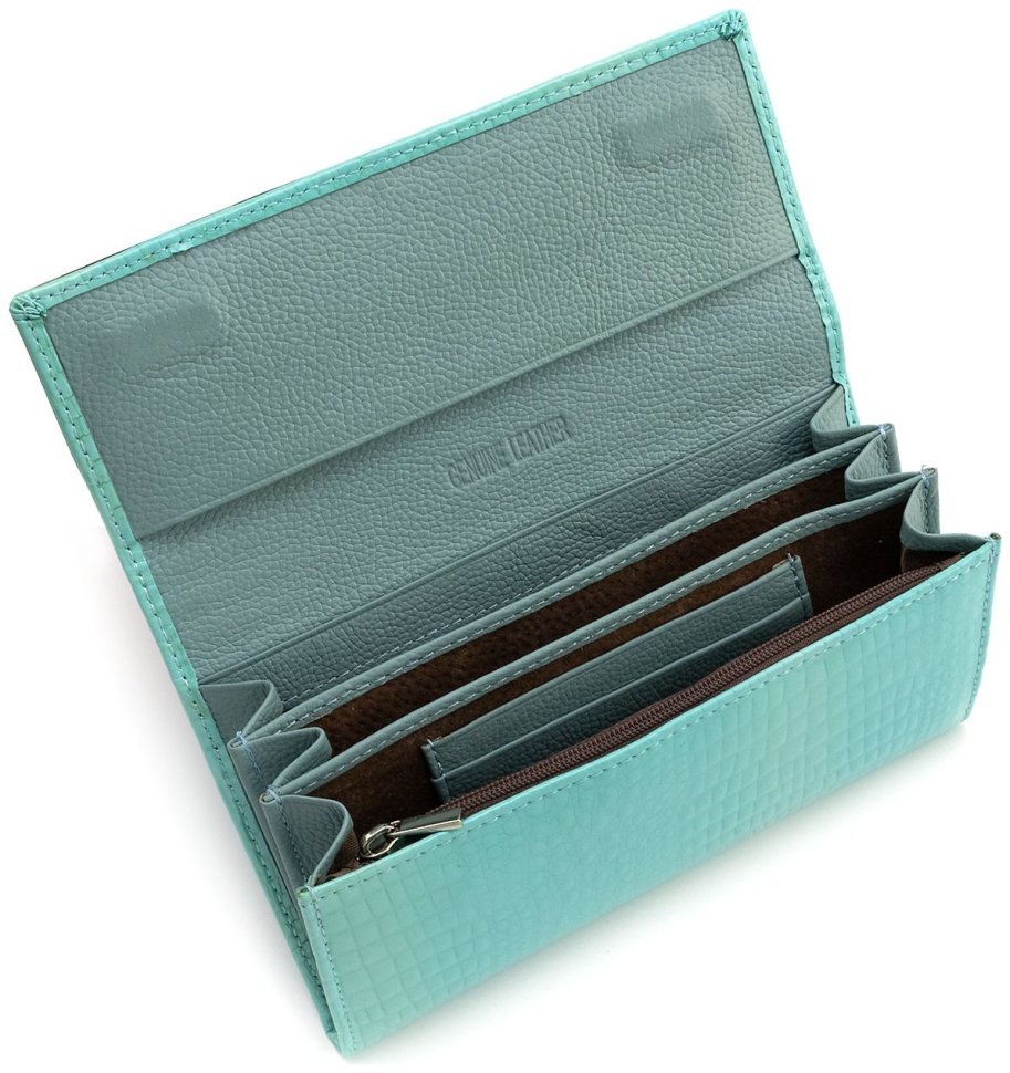 Гаманець шкіряний з лаковим покриттям Leather Collection 97750 блакитного кольору фото №7 Гаманець шкіряний з лаковим покриттям Leather Collection 97750 блакитного кольору modnotak фото №7