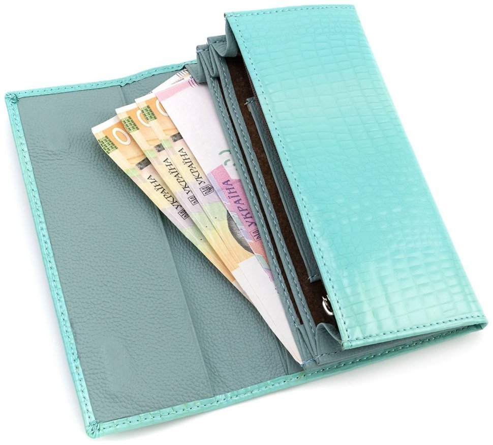 Гаманець шкіряний з лаковим покриттям Leather Collection 97750 блакитного кольору фото №8 Гаманець шкіряний з лаковим покриттям Leather Collection 97750 блакитного кольору modnotak фото №8