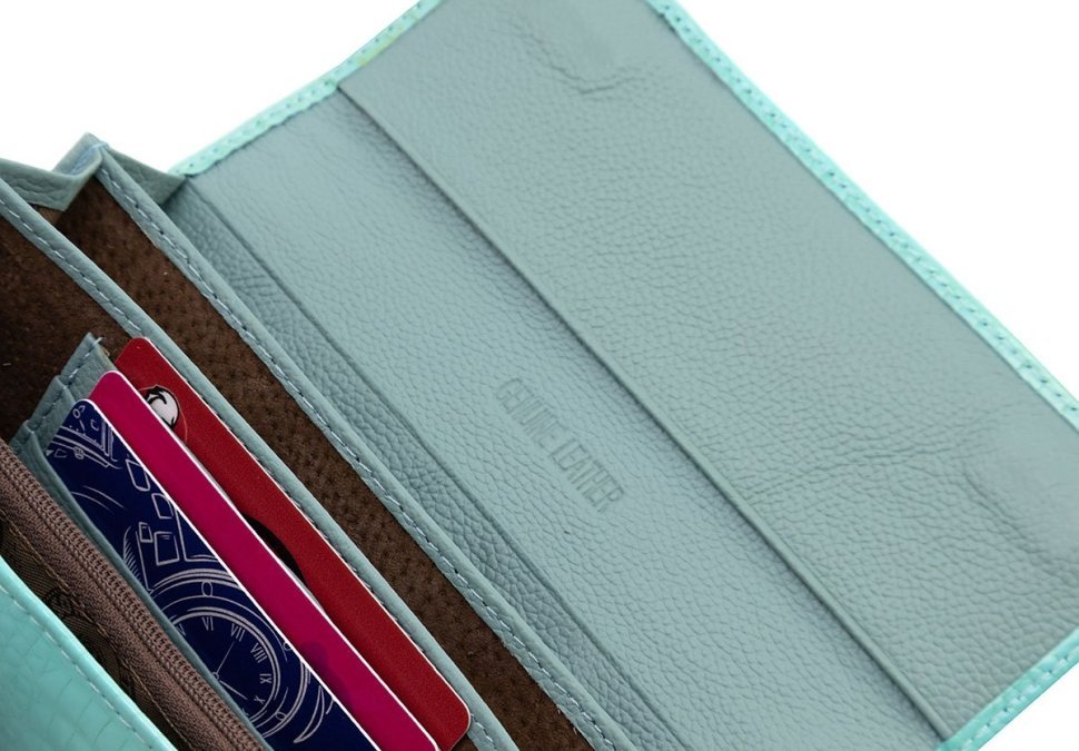 Гаманець шкіряний з лаковим покриттям Leather Collection 97750 блакитного кольору фото №9 Гаманець шкіряний з лаковим покриттям Leather Collection 97750 блакитного кольору modnotak фото №9