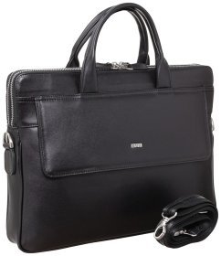 Ділова чоловіча сумка з натуральної гладкої шкіри для документів Desisan 107850 чорного кольору через плече