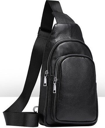 Чорна сумка-рюкзак з зернистою шкіри через плече Vintage (20242)