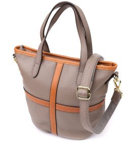 Містка жіноча сумка на кожен день із фактурної шкіри з довгими ручками Vintage 98150 сірого кольору