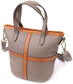 Містка жіноча сумка на кожен день із фактурної шкіри з довгими ручками Vintage 98150 сірого кольору