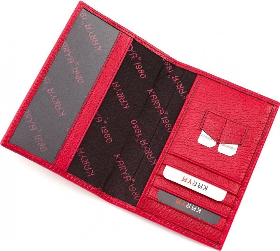 Червона обкладинка на паспорт з натуральної шкіри флотар KARYA (094-46)