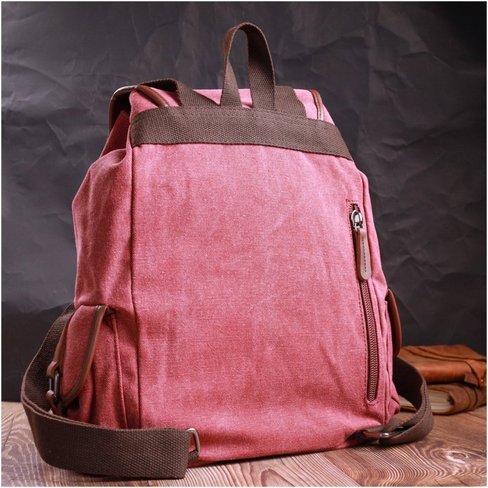 Женский текстильный рюкзак бордового цвета с клапаном на магните Vintage 2422153