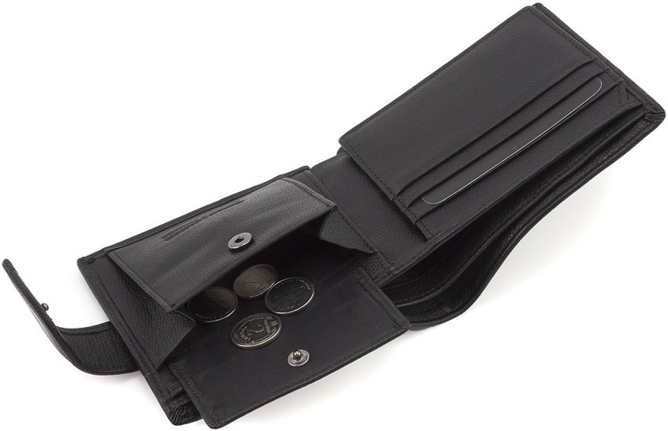 Невеликий чоловічий класичний гаманець із натуральної шкіри чорного кольору Marco Coverna 68650