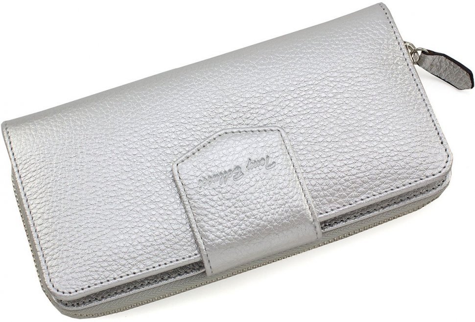Якісний жіночий гаманець з натуральної шкіри сріблястого кольору Tony Bellucci (10862)