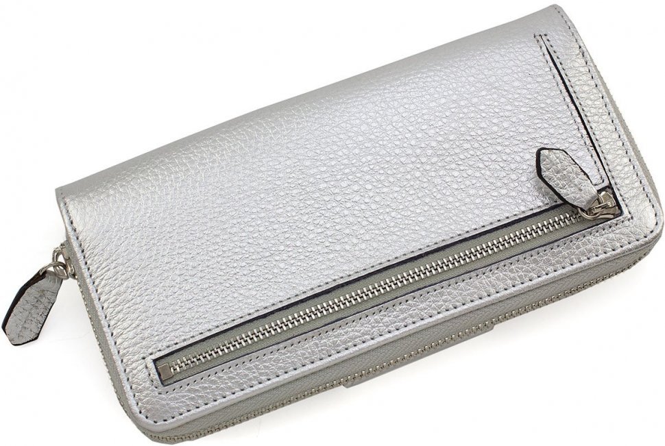 Якісний жіночий гаманець з натуральної шкіри сріблястого кольору Tony Bellucci (10862)