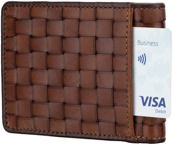 Чоловіче портмоне із плетеної шкіри коричневого кольору без застібки Visconti Sergio 69250