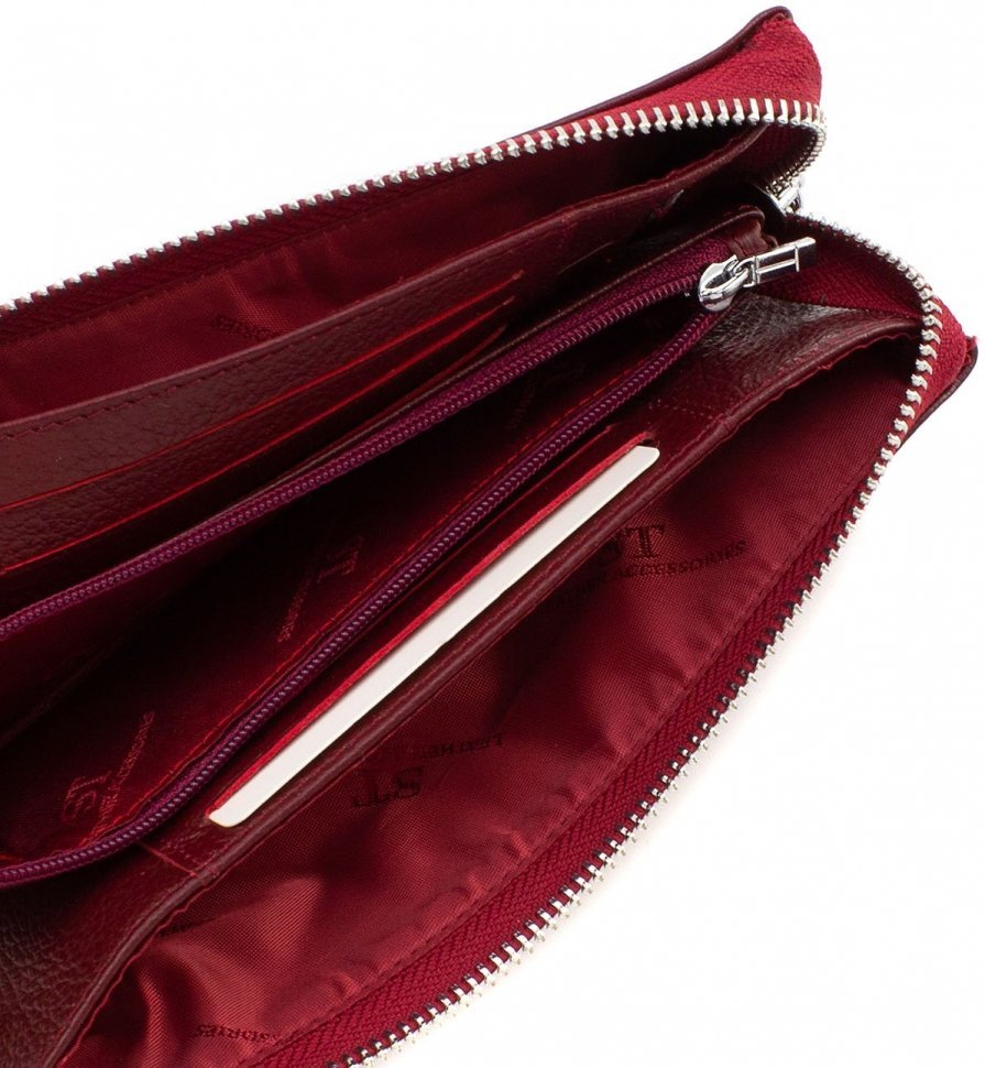 Великий жіночий шкіряний гаманець-клатч бордового кольору на блискавці ST Leather (15335)