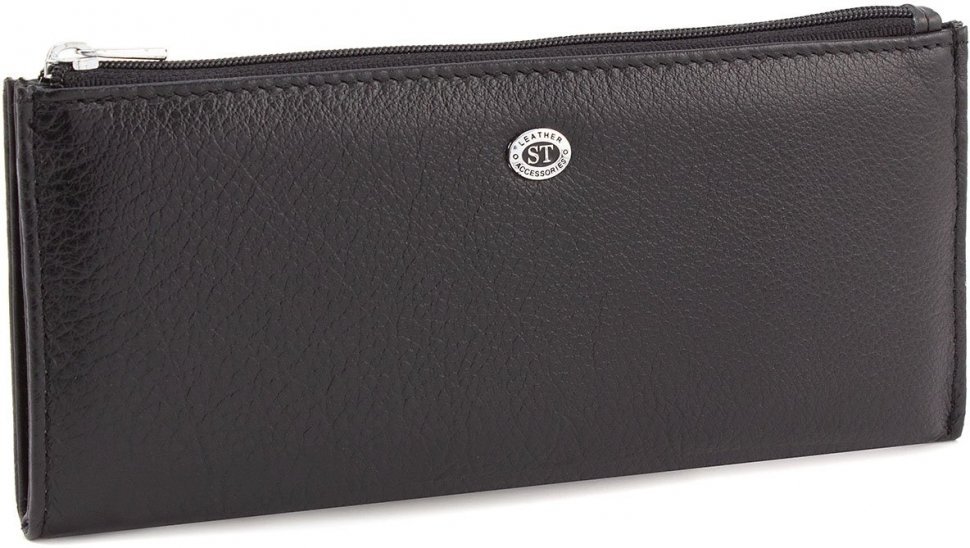 Чорний гаманець класичного стилю з натуральної шкіри з блискавичною застібкою ST Leather (15380)