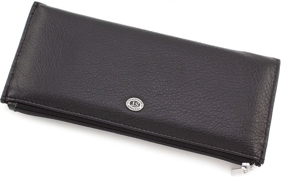 Черный кошелек классического стиля из натуральной кожи с молниевой застежкой ST Leather (15380)
