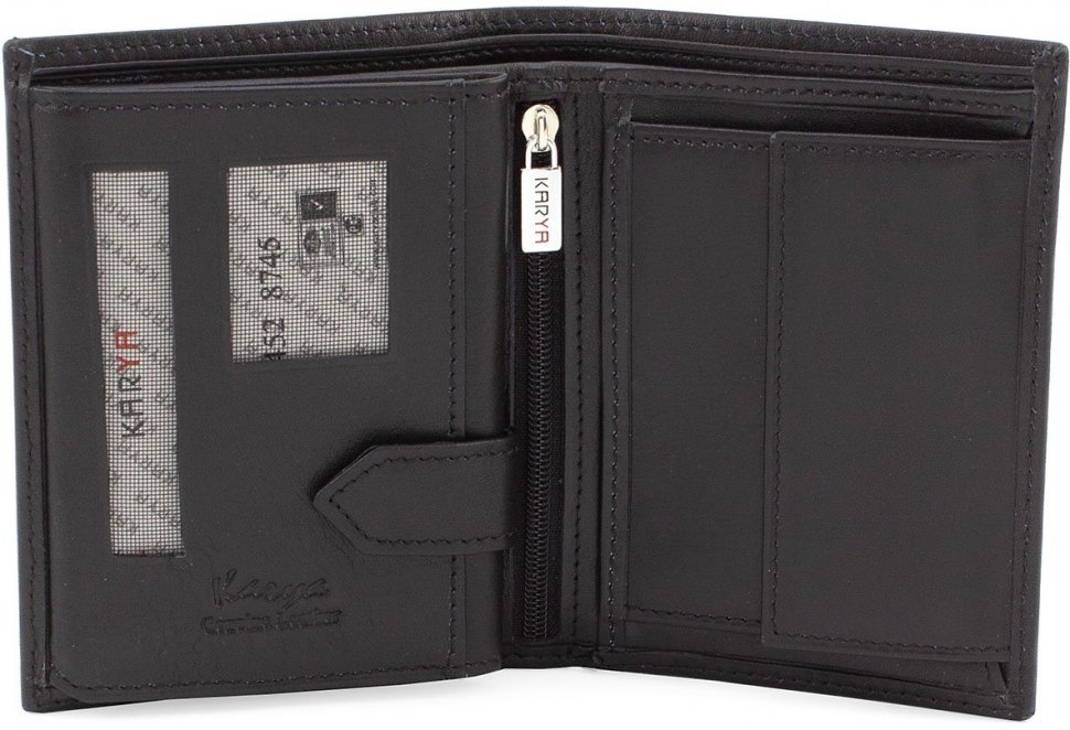 Мужское портмоне черного цвета из гладкой кожи с блоком под карты и документы KARYA (15541)
