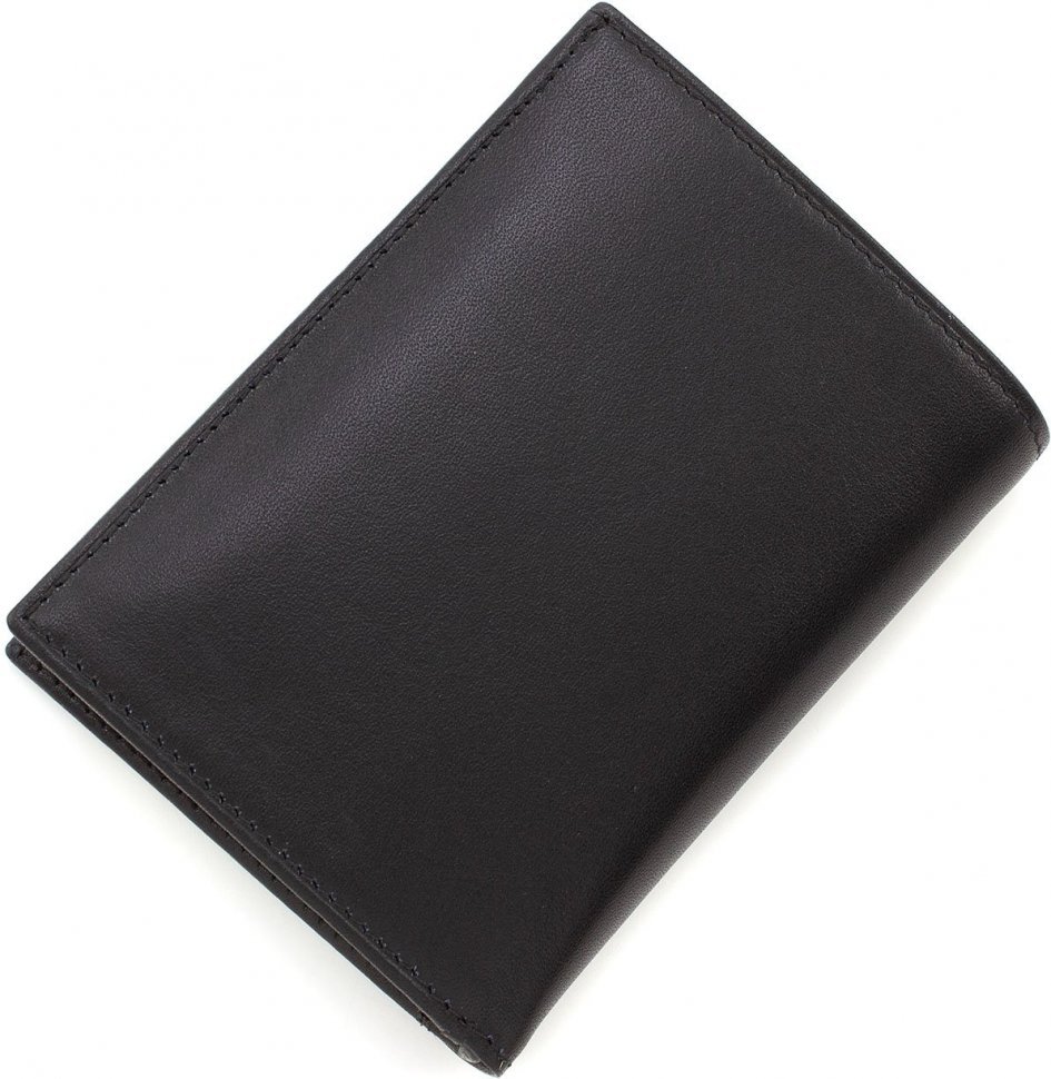 Чоловіче портмоне чорного кольору з гладкої шкіри з блоком під карти і документи KARYA (15541)