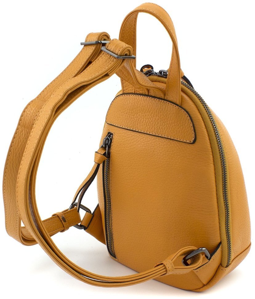 Маленький женский рюкзак из натуральной кожи оранжевого цвета на молнии KARYA 69750