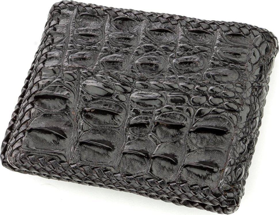 Чоловіче портмоне з фактурної крокодилячої шкіри чорного кольору CROCODILE LEATHER (024-18580)